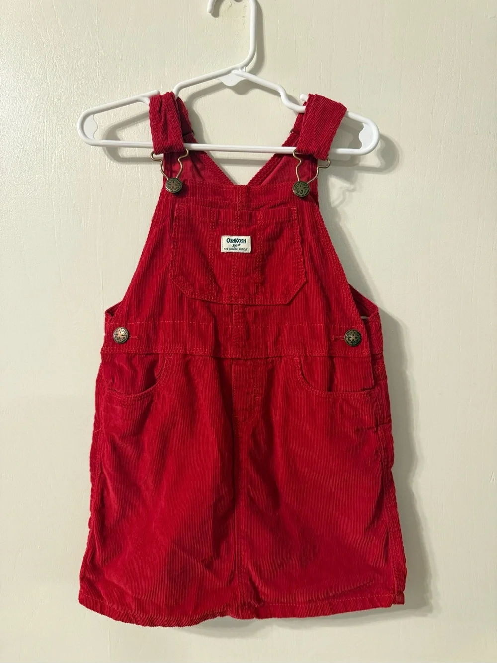OshKosh B'gosh Bright Red Corduroy Kids Overalls Dress
